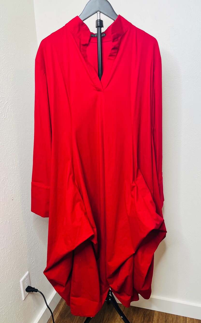 Metamorphoza Red Maxi Shirt Dress Asymmetric Collar Avant Garde Artsy Architectu